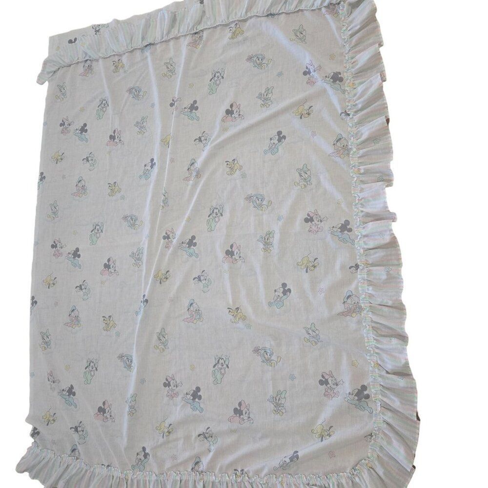 Vintage 80s Disney Babies Mickey Minnie Single Ruffled Curtain Panel Pastels